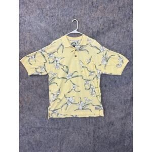 VTG Tommy Bahama Shirt Mens Medium Yellow Hawaiian Floral Polo Beach